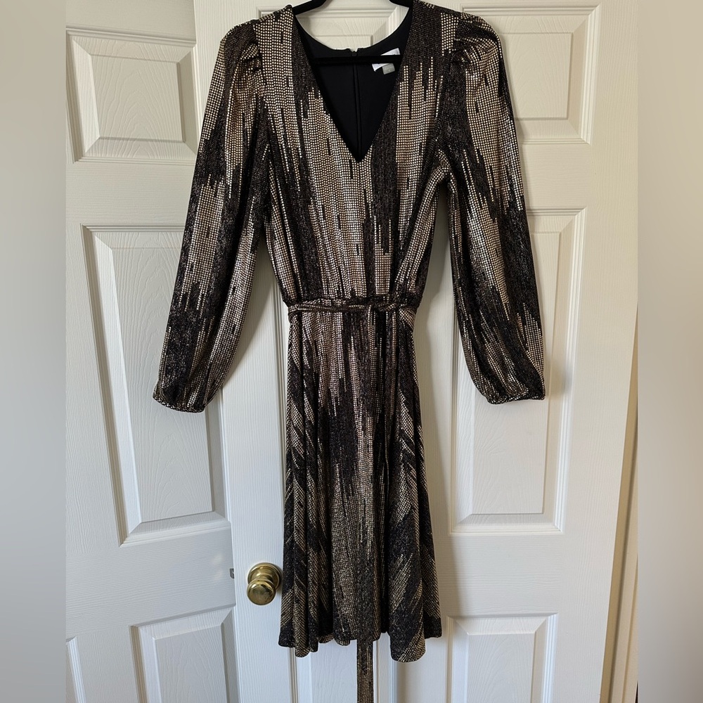Calvin Klein Black and Gold Long Sleeve Dress